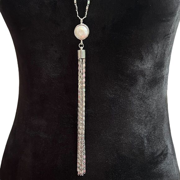 VERONESE Layered Necklace Silver Tone Baroque Pearl Pendant Tassel Chain Women - Picture 11 of 16